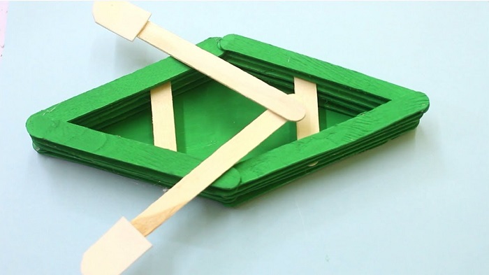 Green Colored Paddle Boat BY Icecream Sticks.