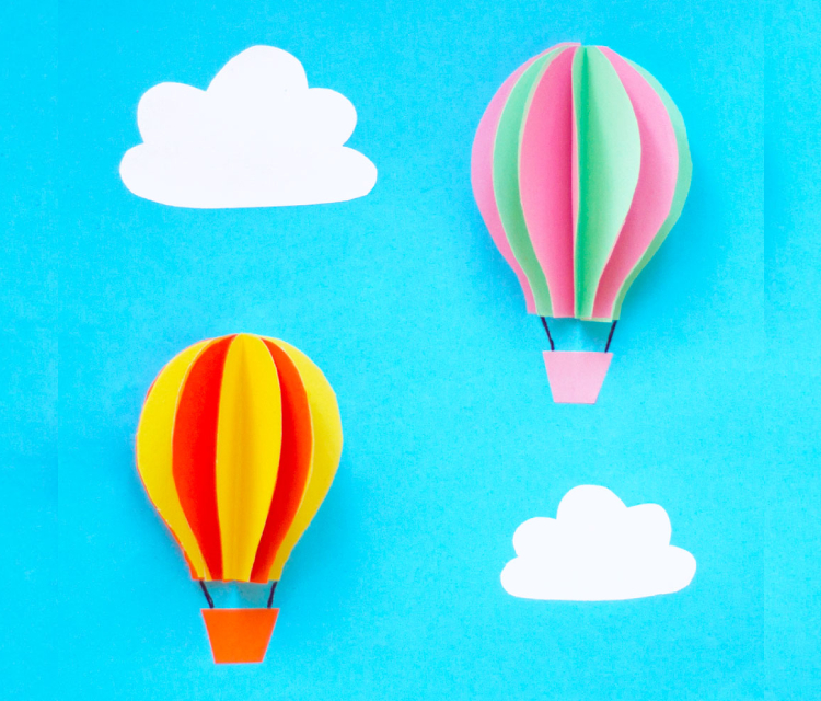 Balloon And Cloud In The Blue Sky With Paper Art Design.