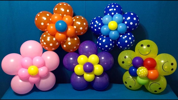 Multi Colored Balloon Flower Shaped Displays For Parties.