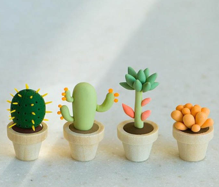 Small Cactus Pots Made Up Of Clay.