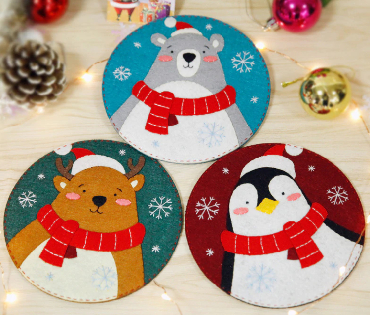 Multi Colored Christmas Toy Crafts Of Bears & Penguins.