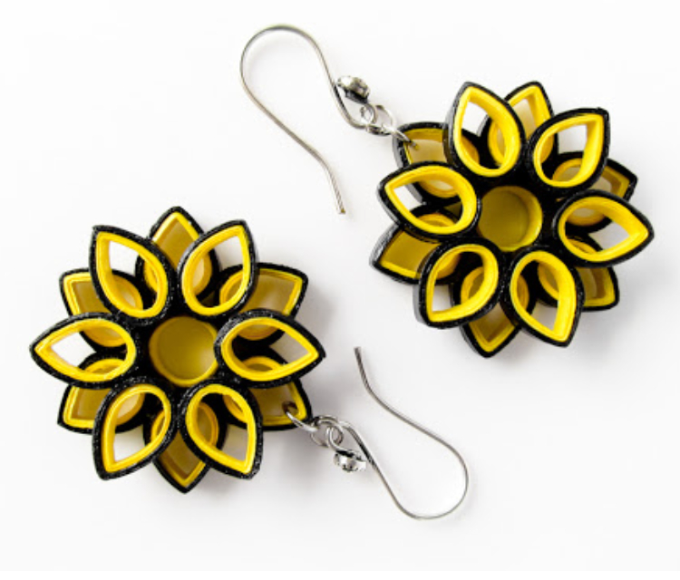 Paper Made Earring In Black & Yellow Combo.