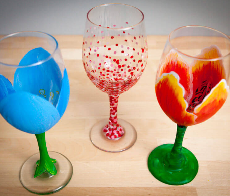 Three Painted Glasses Placed On The Table