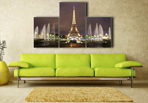 Eiffel Tower Painted On The Glass - Hanging On The Wall In House Living Room.