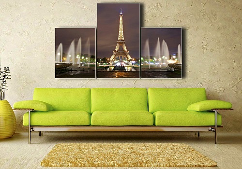 Eiffel Tower Painted On The Glass - Hanging On The Wall In House Living Room.