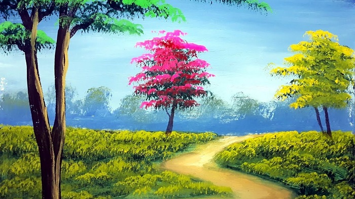 Nature Painting Of A Path Towards Forest