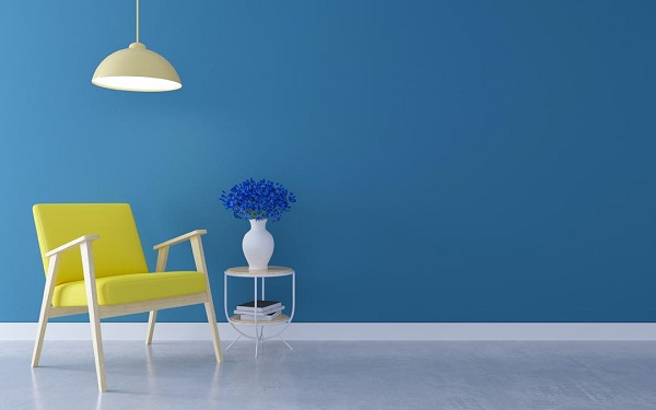 Wall Painted In Blue Color In A House.