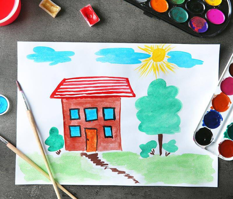 In A Chart, A Home Drawn And Painted By A Kid.