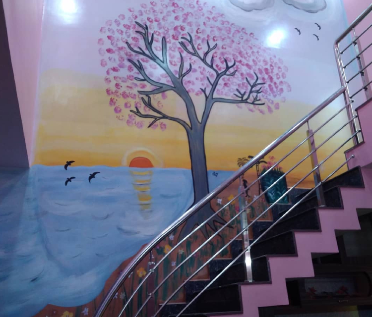 Displayed Wall Painting above the staircase